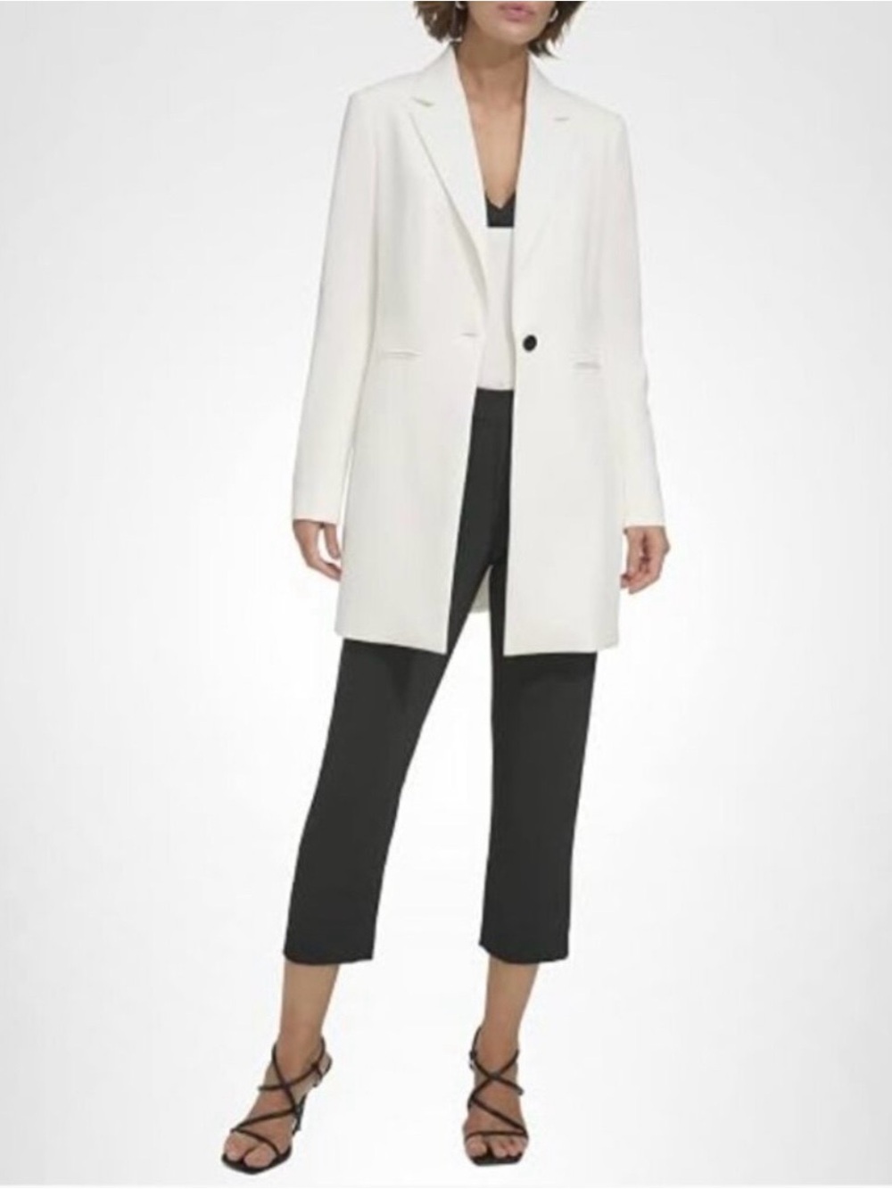 DKNY Ivory-White Tailored Blazer with Notch Lapel